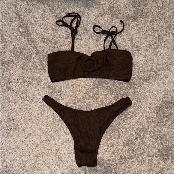 Seamolly Other - Women's Brown Textured Ring Detail Bikini Set